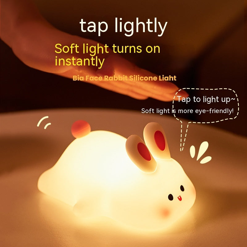 Linda luz de noche LED con sensor táctil, lámpara de noche de silicona con diseño de conejo de cara grande, regalo de Navidad, lámpara de mesita de noche, decoración del hogar