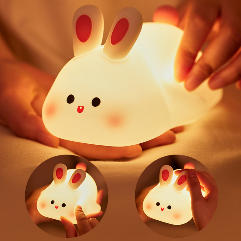 Linda luz de noche LED con sensor táctil, lámpara de noche de silicona con diseño de conejo de cara grande, regalo de Navidad, lámpara de mesita de noche, decoración del hogar