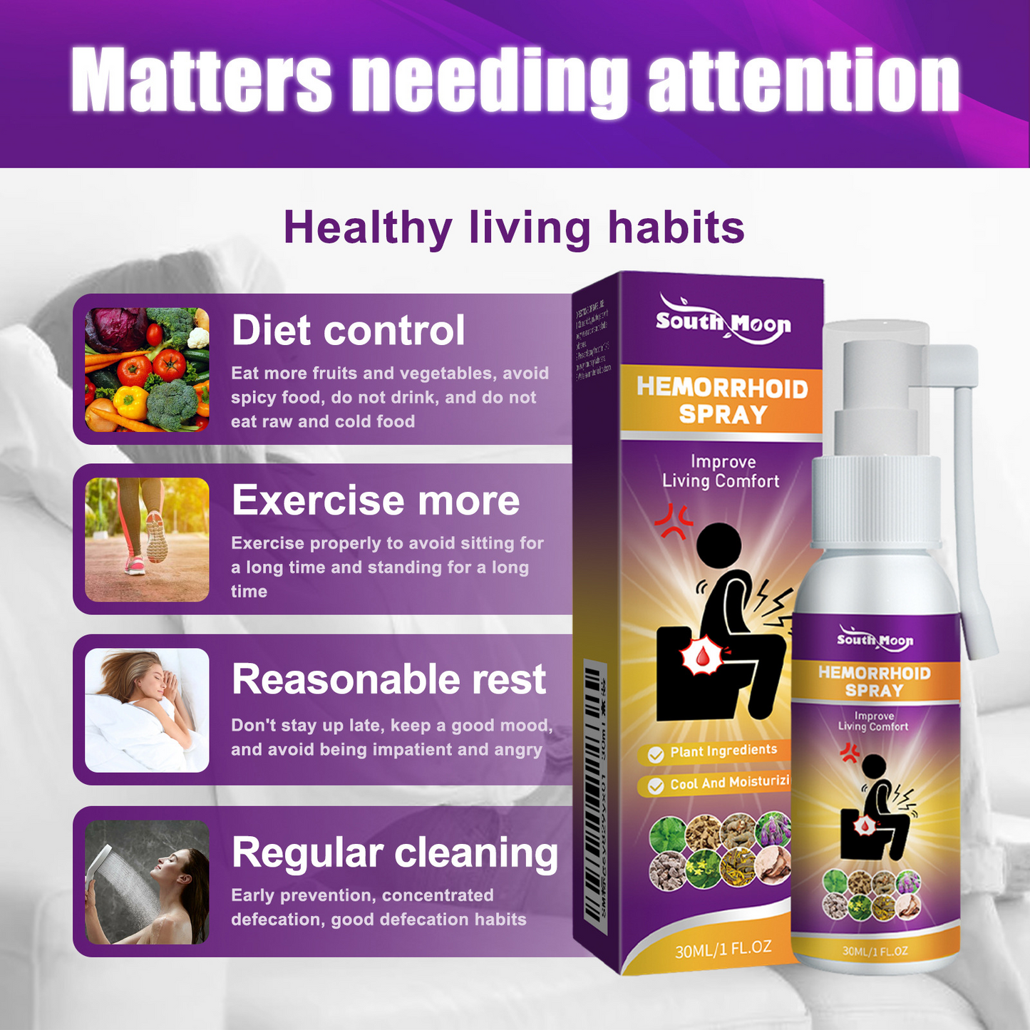 Pulverizador de alivio herbal para hemorroides